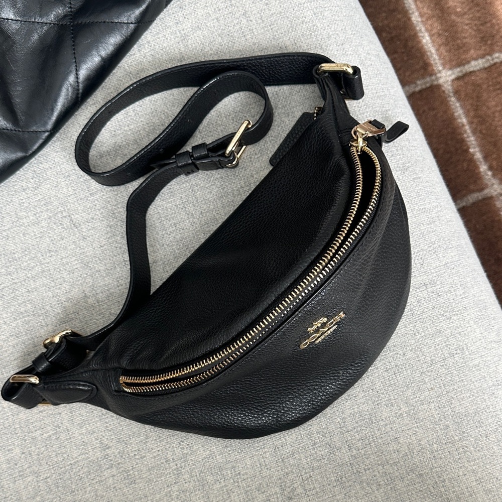 Coach Black Leather Crossbody Bag with Gold Accents